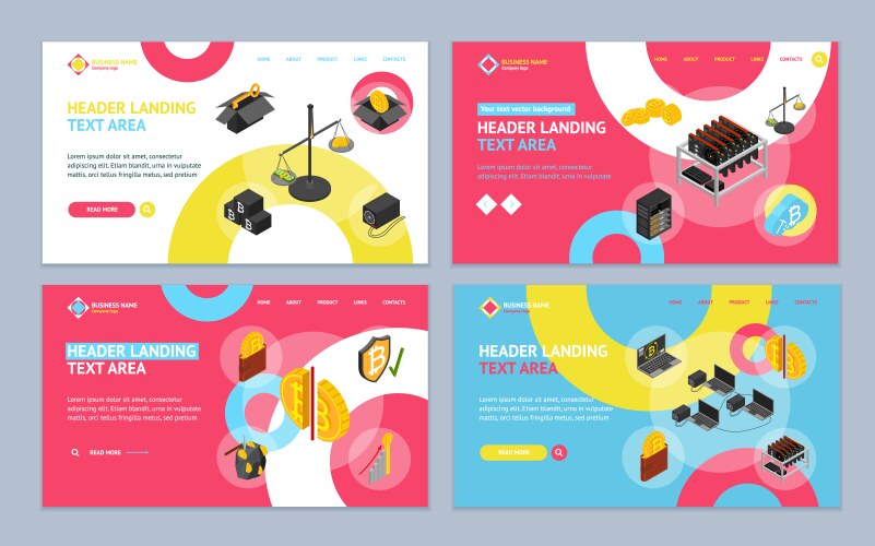Cryptocurrency mining blockchain 3d landing web vector image