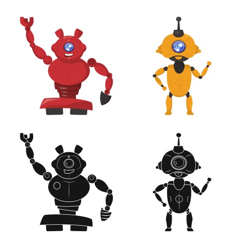 Isolated object of robot and factory sign set vector image