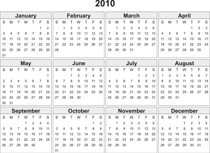 Calendar of 2010 year vector image