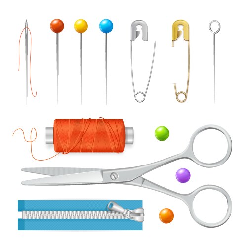3d realistic tailor set for sewing Royalty Free Vector Image