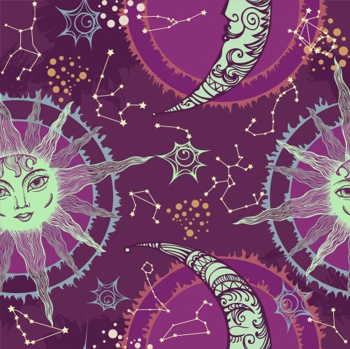 Magic seamless pattern with gold sun moon Vector Image