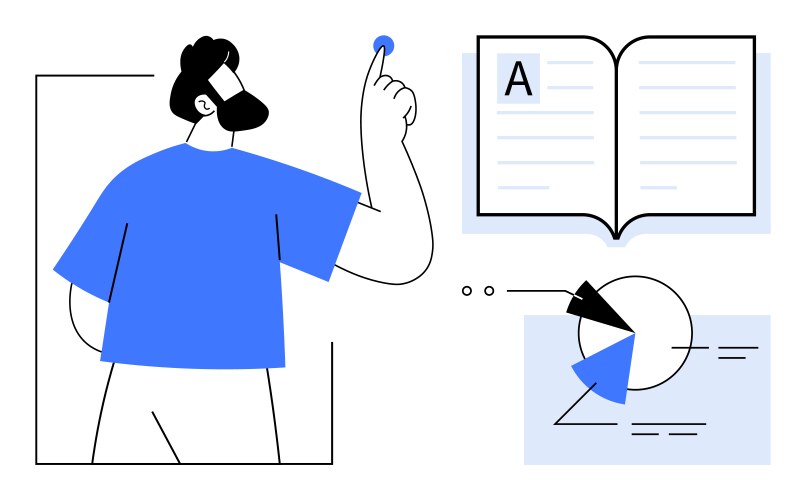 Man presenting textual and visual data vector image