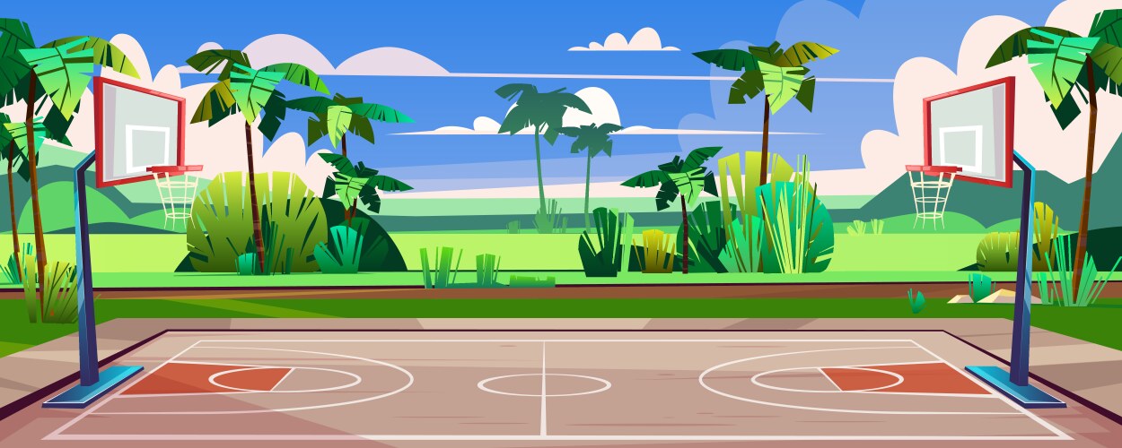 street basketball court with green palms vector image