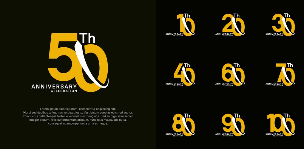 Anniversary set yellow color with swoosh can Vector Image