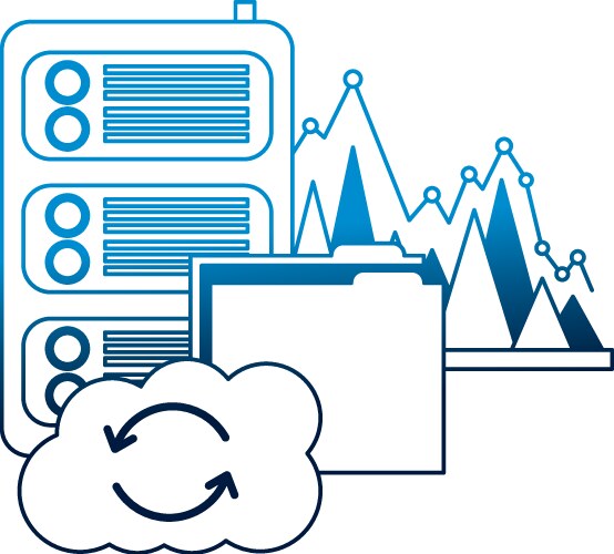 Cloud computing folder database center statistics vector image