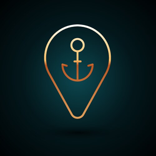 Gold line map pointer with anchor icon isolated vector image