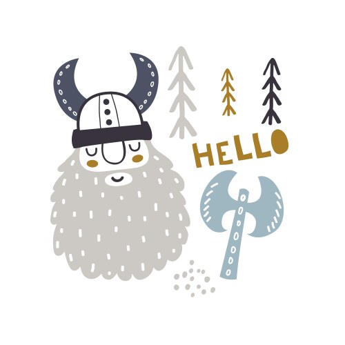 cute viking character composition in scandinavian vector image