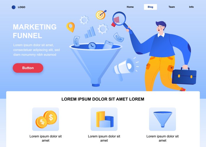 marketing funnel flat landing page marketer vector image