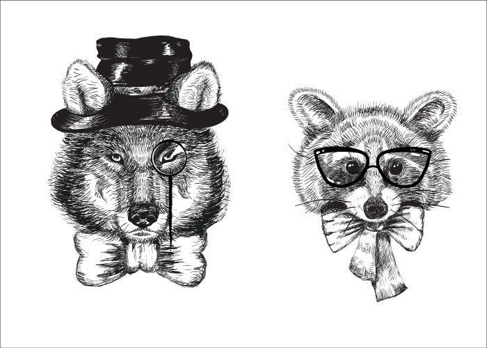 Raccoon and Wolf Hipsters Vector Image