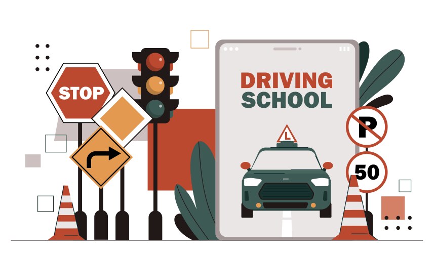 Driving school concept Royalty Free Vector Image