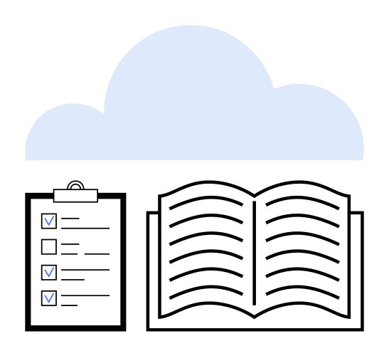 Cloud-based learning with checklist and open book vector image