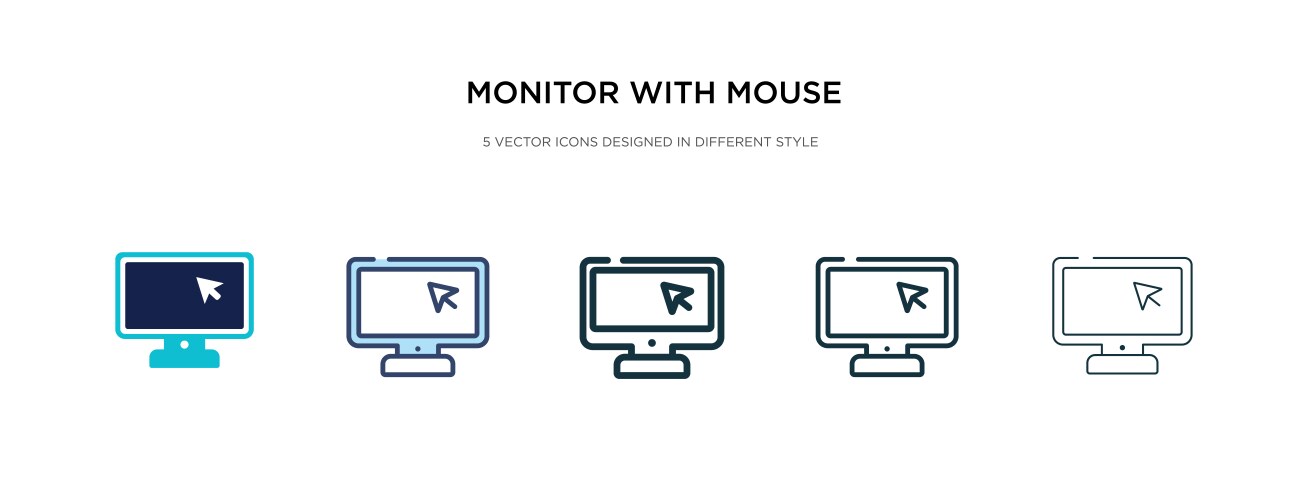 Monitor with mouse cursor icon in different style vector image