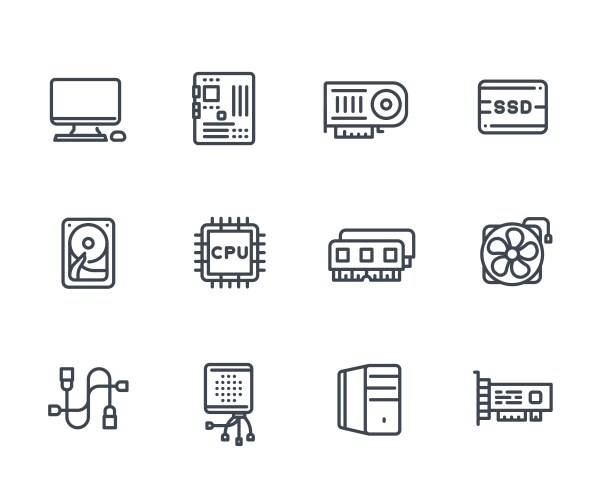 Computer components icons on white vector image