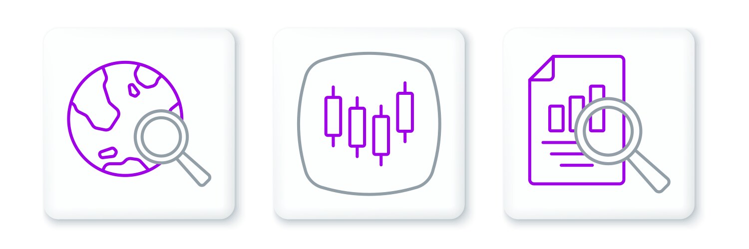 Set line document with graph chart search globe vektorbild