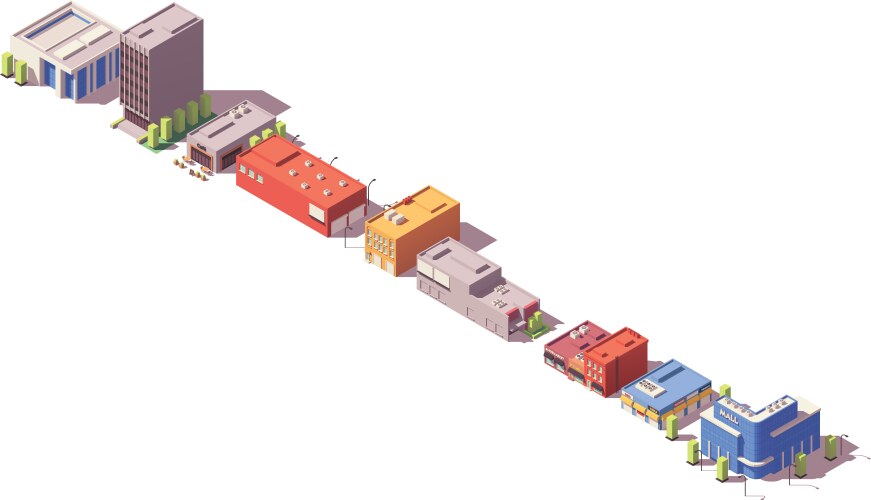 Low poly buildings set Royalty Free Vector Image