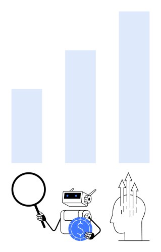 Robot analyzing data with magnifier and head vector image