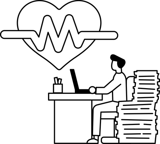 A man is sitting at desk with laptop Vector Image