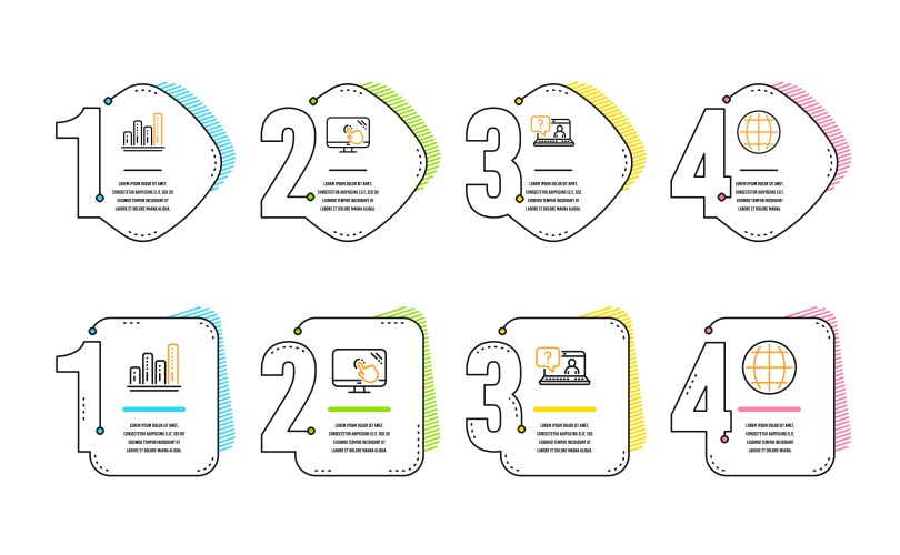 Touch screen faq and graph chart icons set globe vektorbild