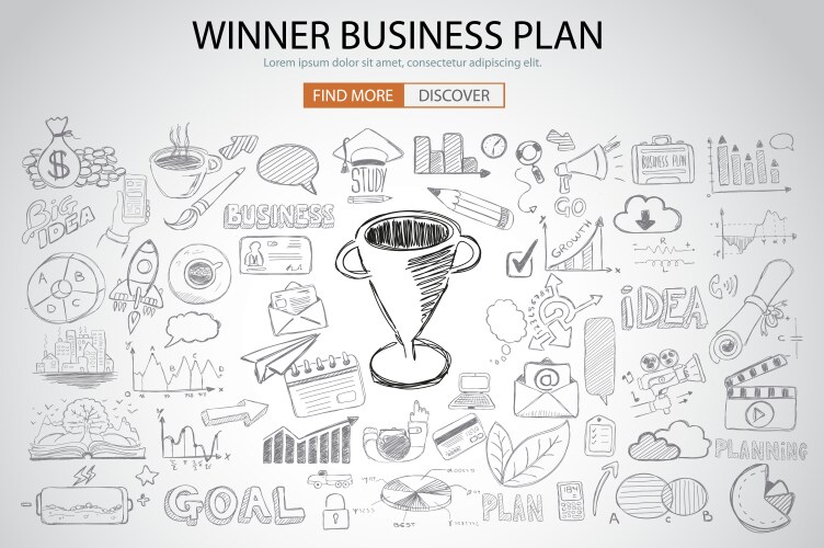 winning business plan concept with doodle design vector image