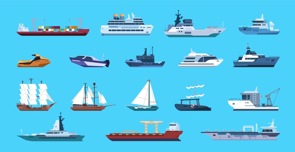 Boats cartoon nautical ships passenger or cargo vector image