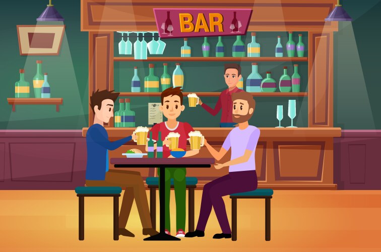 People friends drink beer in bar or pub guys vector image