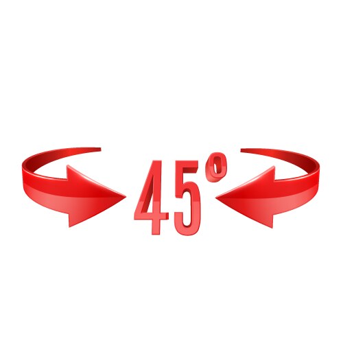 red glossy 3d curve arrows and 45 degrees sing vector