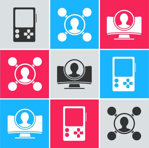 Set portable video game console share and create vector image