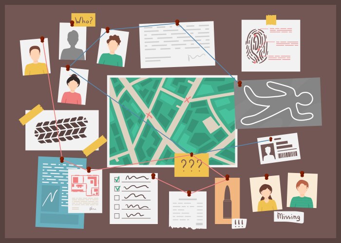 Cartoon detective board police cork pinboard Vector Image