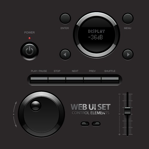 Dark shiny web ui elements buttons switches bars vector image