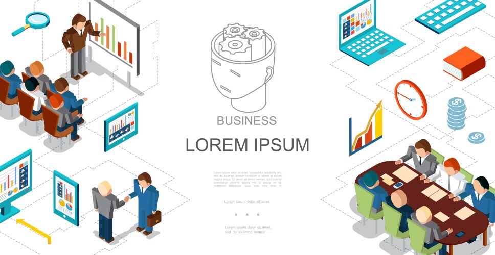 isometric business people and elements template vector image