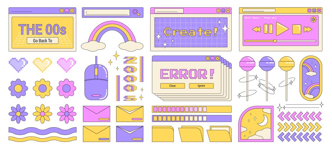 Trendy y2k set of retro objects design elements vektorbild