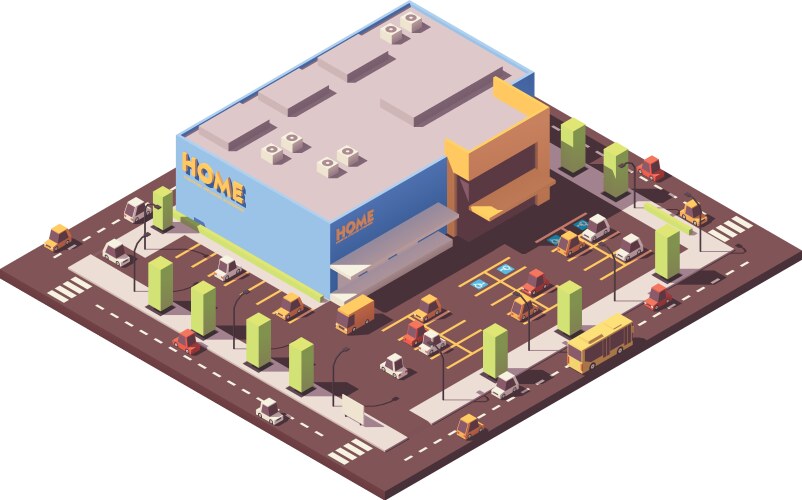 Isometric low poly supermarket Royalty Free Vector Image