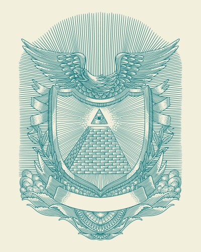 All seeing eye of god in shield frame with eagle Vector Image