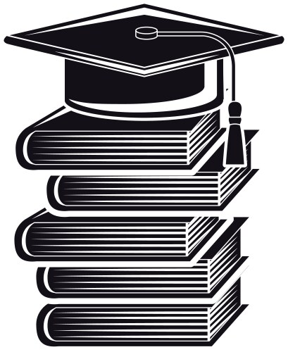 Black silhouette graduation cap with stacked books Vector Image