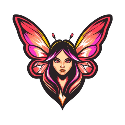 esport logo beautiful girl with fairy wings vector