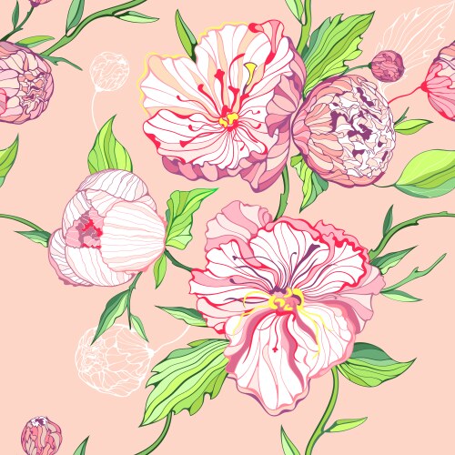 Seamless peony roses and butterfly Royalty Free Vector Image