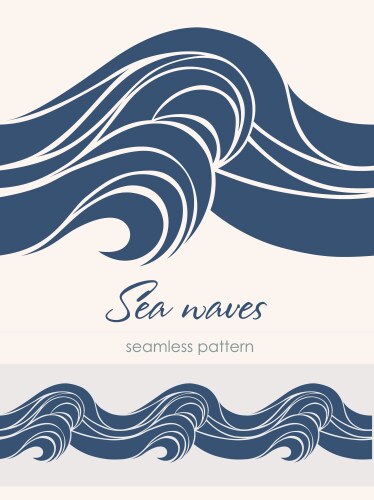 Marine seamless pattern with stylized blue waves Vector Image