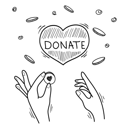 Donate hand drawn concept of charity and donation vector image