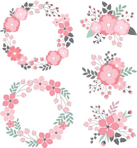 Set of floral bouquets various flowers in retro Vector Image