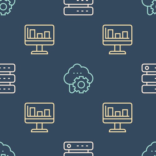 Set line server data web hosting monitor vector image