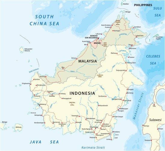 road map island borneo kalimantan vector image vector image