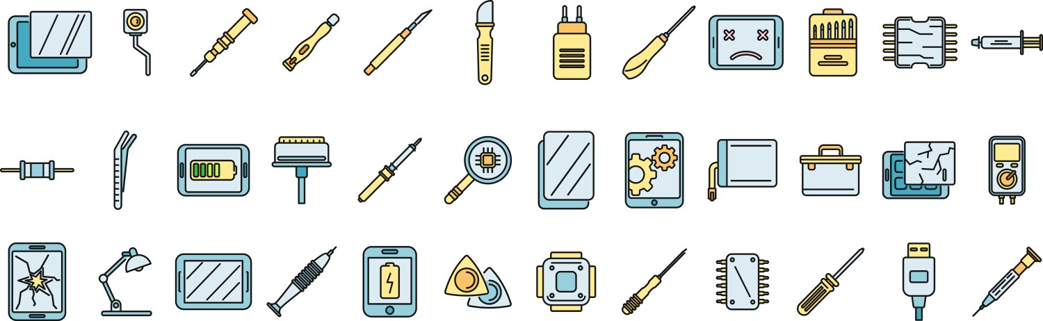 Tablet repair icons set color line vector image