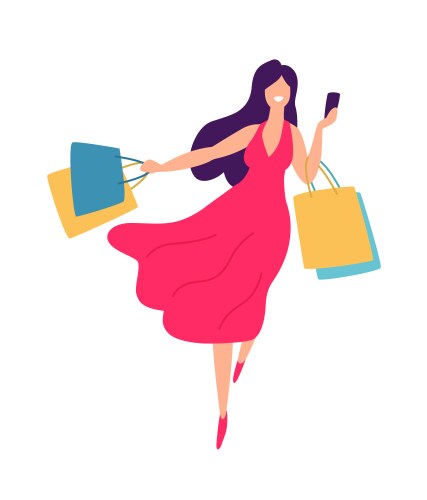 A girl with shopping positive flat in cartoon vector image