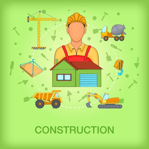 Building process concept trucks cartoon style Vector Image