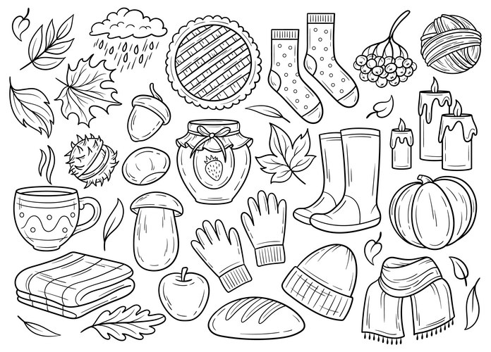 Autumn elements isolated clip art black and white Vector Image