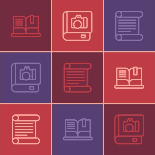 Set line open book decree parchment scroll vector image