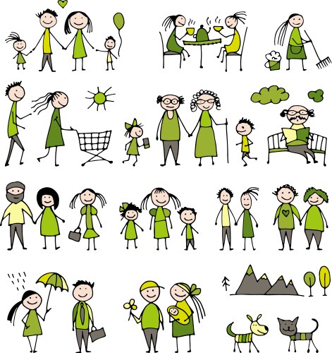 Cute Family Sketch Set Vector Image