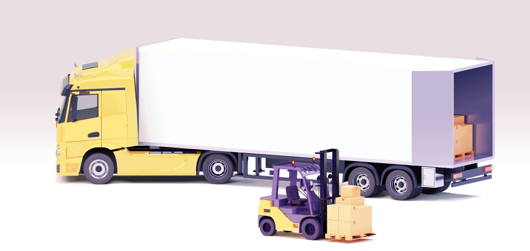 forklift loading semi-truck trailer vector image