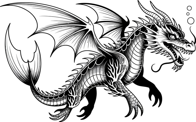 Majestic Black Dragon with Bubbles Vector Image