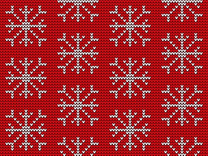 knitted snowflake in seamless pattern - red vector image